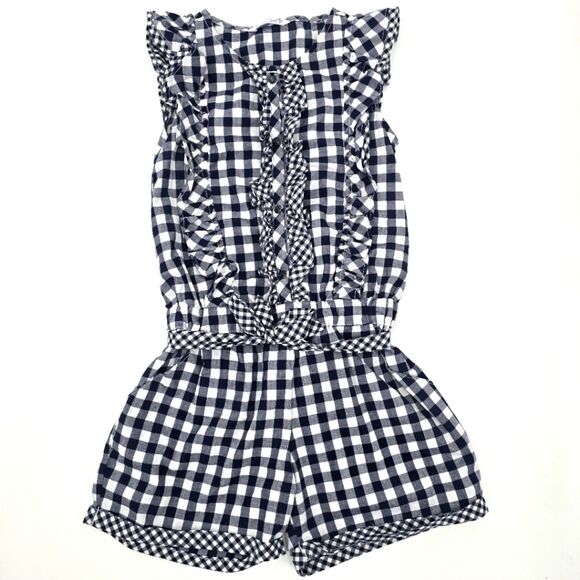 Mayoral Girl Ruffle Blue And White Plaid Romper Size 6 - Picture 1 of 4
